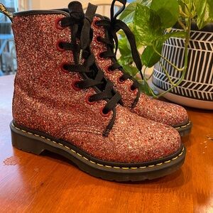 Like New Doc Martens Hot Pink Glitter Lace-Up Combat Boots